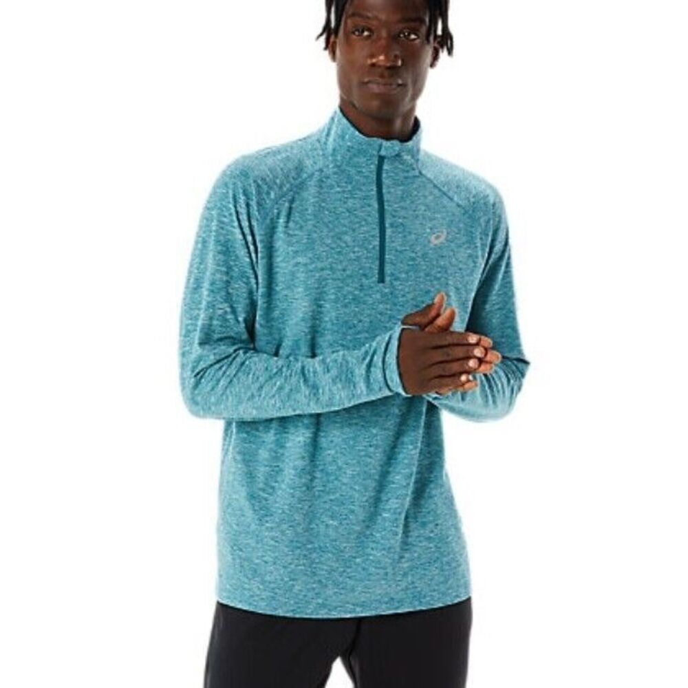 Asics Men's Train Sana 1/2 Zip Velvet Pine Heather Teal Training Sportwear Casua